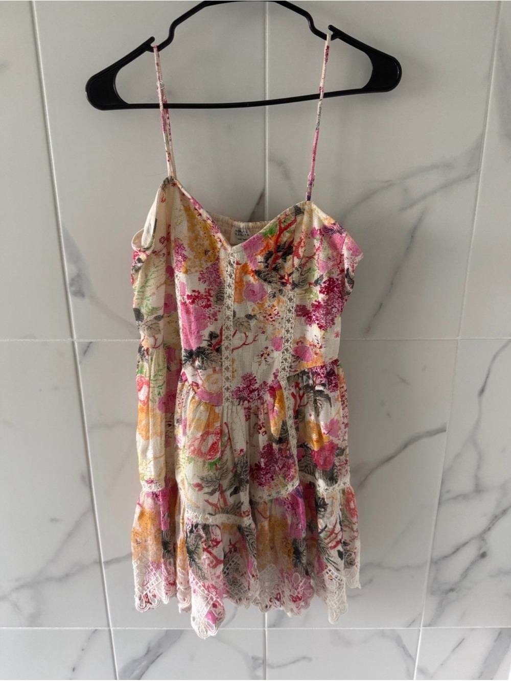 Hemant and Nandita Floral Lace-Trim Spaghetti Strap Sundress in Multi